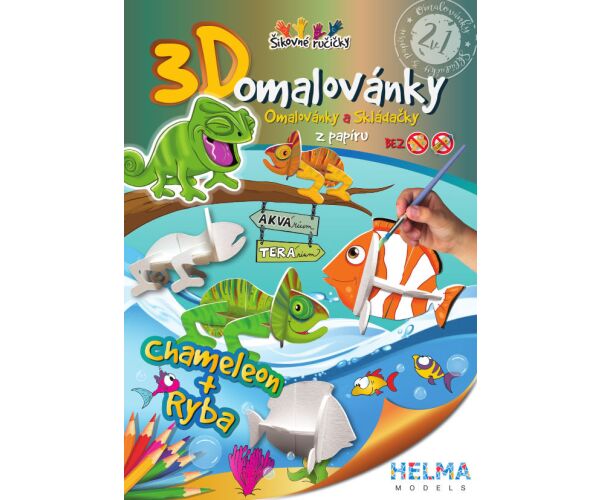 3D omalovánky Chameleon a ryba