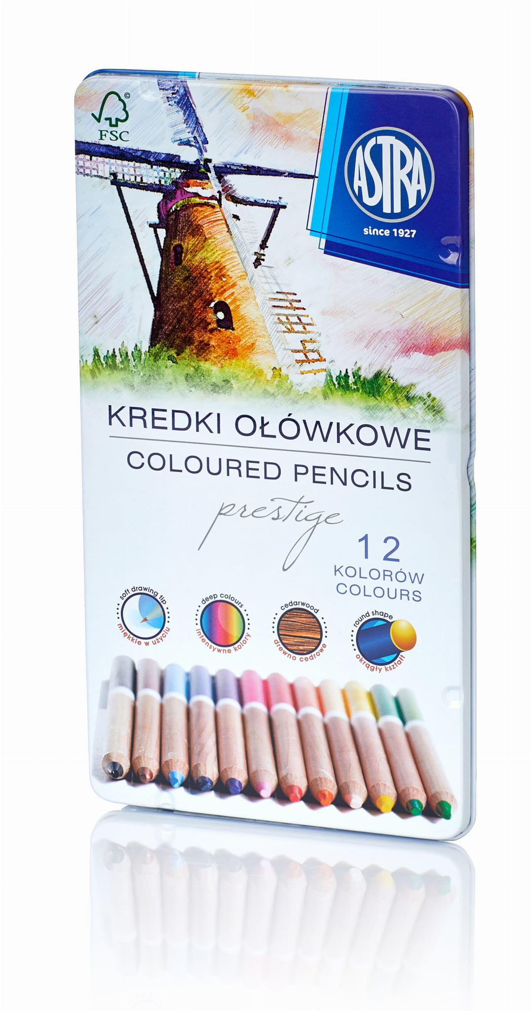 Pastelky z cedrového dřeva ASTRA PRESTIGE 12 barev METAL BOX