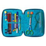 Penál 3 zipy Jumper Stitch blue - vybavený