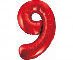 GD balónek fóliový 85cm B&C "9" červená