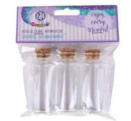 Lahvičky skleněné prázdné s korkovým špuntem 3 ks