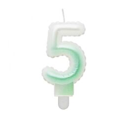 Dortová svíčka č. 5 balónková bílo-zelená
