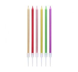 Dortové svíčky 13,5 cm 6 ks metalické barevný mix