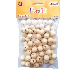 Korálky dřevěné natur 14 mm 80 ks