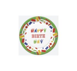 Papírový talíř velký - Building Blocks Birthday