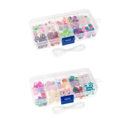 Sada gumových korálků v krabičce s dětskými motivy 100 ks