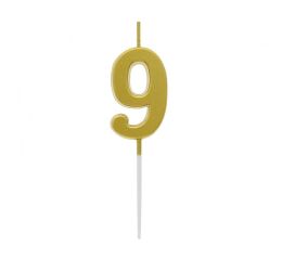 Dortová svíčka č. 9 zlatá - pikery