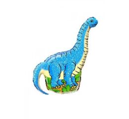 Balónek fóliový nafouknutý 14" na tyčce - Dino modrý