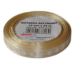 Vánoční atlasová stuha 12 mm krémová - 06