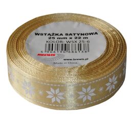 Vánoční atlasová stuha 25 mm krémová - 06