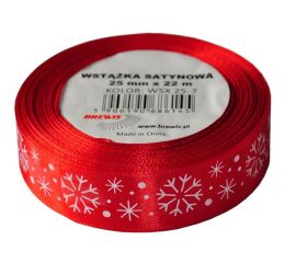Vánoční atlasová stuha 25 mm červená - 07