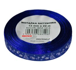 Vánoční atlasová stuha 12 mm modrá - 11