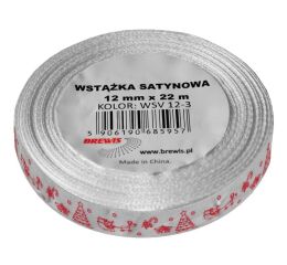 Vánoční atlasová stuha 12 mm bílá - 12