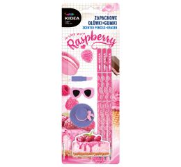 Trojhranné tužky a pryže s vůní malin 3 ks