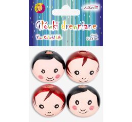 Hlavičky dřevěné s vlasy 4 ks