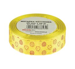 Velikonoční atlasová stuha 25 mm žlutá - 03