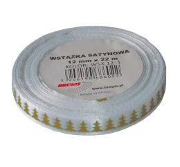 Vánoční atlasová stuha 12 mm bílá - 01