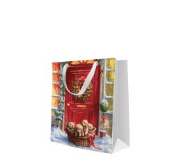 Vánoční papírová taška PAW Basket with Puppies střední