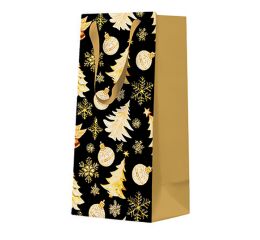 Vánoční papírová taška PAW Golden Christmas Trees black DEO