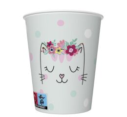 Papírový kelímek 0,25l Smiling Cat with Flowers Wreath