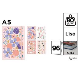 Notes A5 s gumou 96l  - Kytky mix 6x linka, 3x čistý, 3x čtvereček