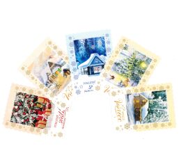 Vánoční pohlednice s brokátem S-437