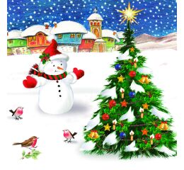 Ubrousky DAISY L (20ks) Snowman with Xmas Tree