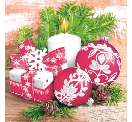 Ubrousky DAISY L (20ks) Festive Red and White with Candle