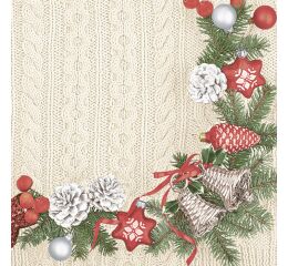 Ubrousky DAISY L (20ks) Xmas Wreath on Knitted Cloth