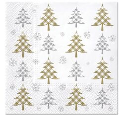 Ubrousky PAW Dekor L (20ks) Christmas Tree Check (gold and silver)