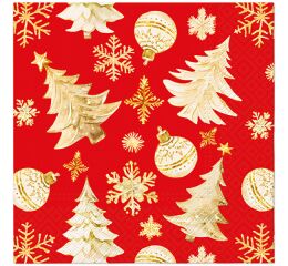 Ubrousky PAW Dekor L (20ks) Golden Christmas Tree red