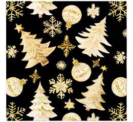 Ubrousky PAW Dekor L (20ks) Golden Christmas Tree black