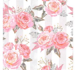 Ubrousky DAISY L (20ks) Pink Roses on Grey Stripes