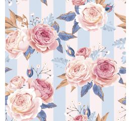 Ubrousky DAISY L (20ks) Pink Roses on Blue Stripes