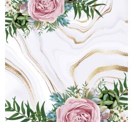 Ubrousky DAISY L (20ks) Pink Roses on Grey and Gold Marble