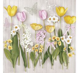 Ubrousky DAISY L (20ks) Tulip and Spring Flowers on wood