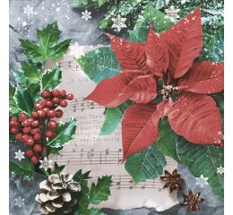 Ubrousky MAKI L (20ks) Festive Poinsetia with Hollyberry