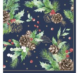 Ubrousky MAKI L (20ks) Cones&Hollyberry on Navy
