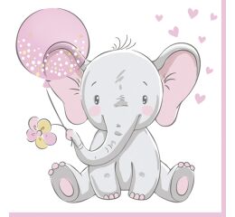 Ubrousky MAKI L (20ks) Baby Elephant with Pink Balloon
