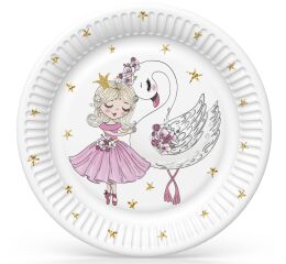 Papírový talíř malý - Pink Ballerina with Swan
