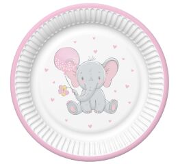 Papírový talíř malý - Baby Elephant with Pink Balloon