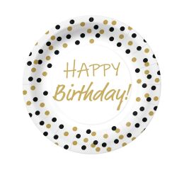 Papírový talíř velký - Birthday Confetti Gold & Black