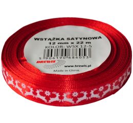 Vánoční atlasová stuha 12 mm červená - 05
