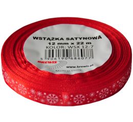 Vánoční atlasová stuha 12 mm červená - 07