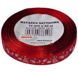 Vánoční atlasová stuha 12 mm červená - 08