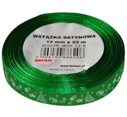 Vánoční atlasová stuha 12 mm zelená - 09