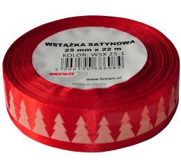 Vánoční atlasová stuha 25 mm červená - 01