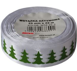 Vánoční atlasová stuha 25 mm bílá - 02