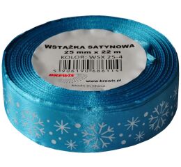 Vánoční atlasová stuha 25 mm tyrkysová - 04