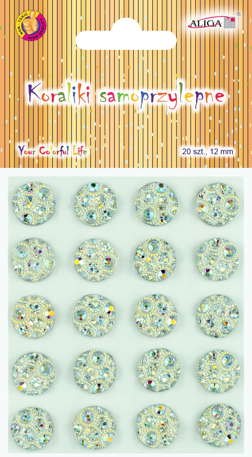 Kamínky samolepící12 mm s mini krystalky na blistru